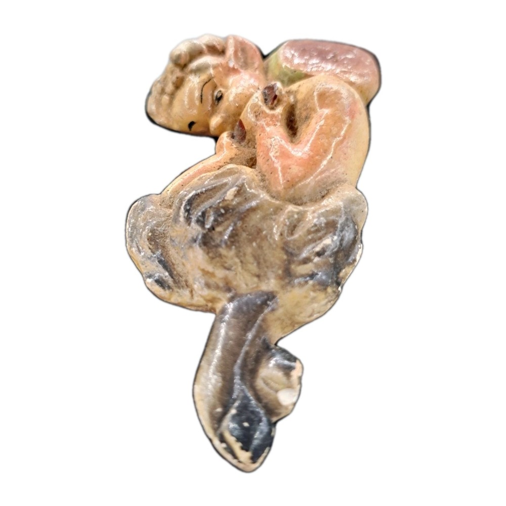 Vintage 1940s Chalkware Brooch Hand-Painted Plaster Satyr Pin Mythological Faun